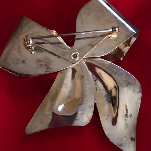 Vintage Silver Bow Gem Tie Brooch Pin - Picture 8 of 9